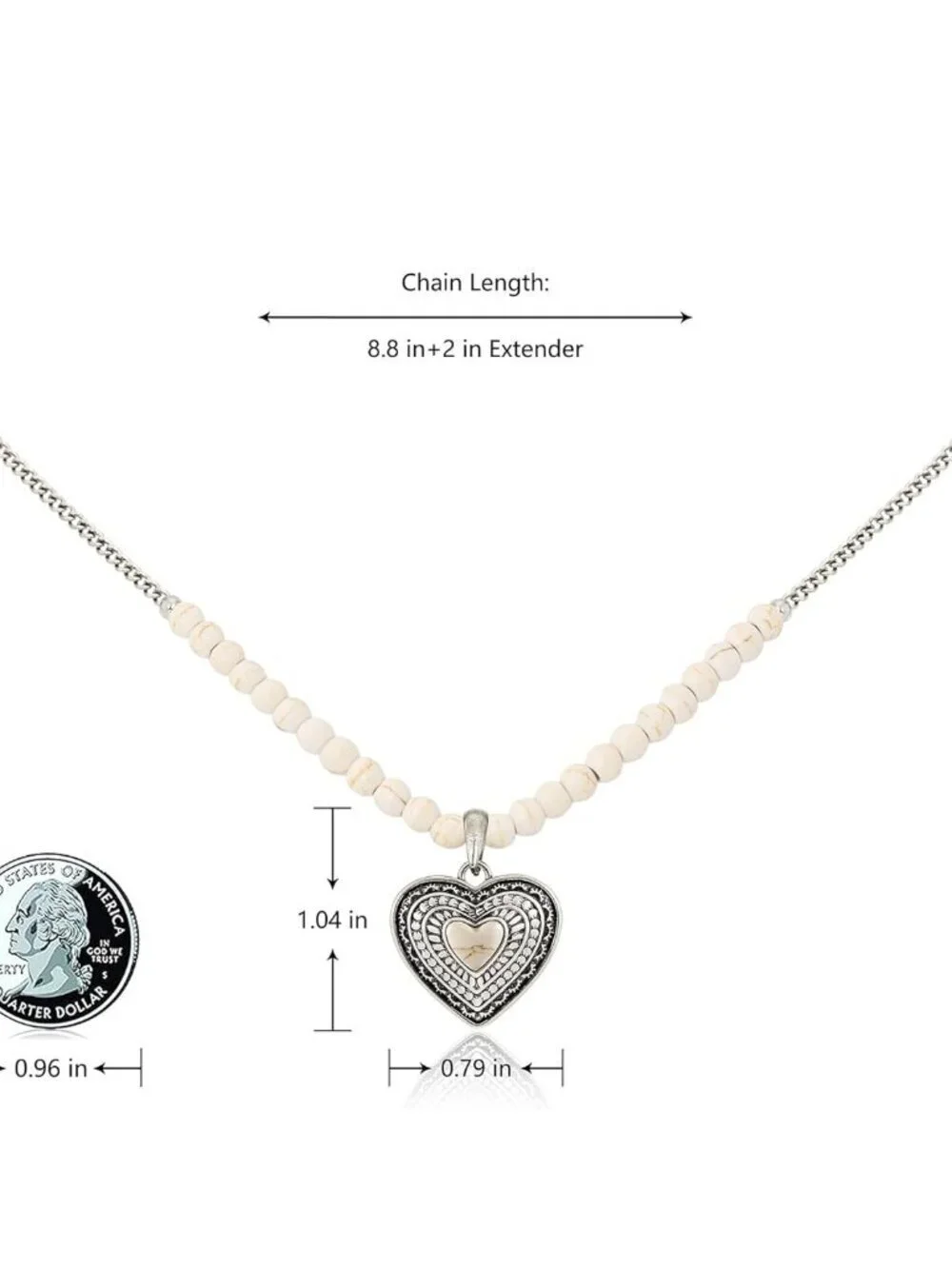 Women's White Western Gold Plated Wrangler Heart Turquoise Pendant Necklace